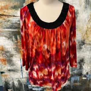 AB Studio Blouse.  Beautiful bold oranges and reds!